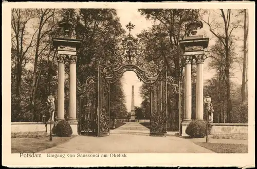 Ansichtskarte Potsdam Eingang von Sanssouci am Obelisk 1928