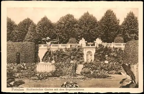 Ansichtskarte Potsdam Sicilianischer Garten mit dem Bogenschützen 1928