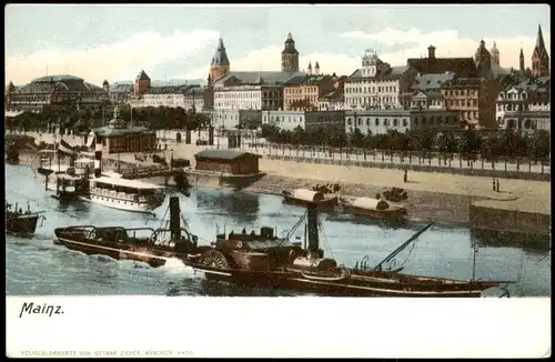 Ansichtskarte Mainz Schiffe Dampfer Steamer, Stadt 1908
