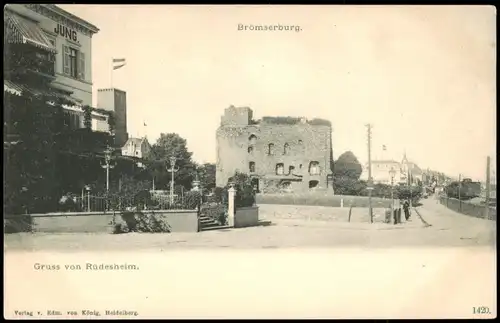 Ansichtskarte Rüdesheim (Rhein) Brömserburg, Straßenpartie 1908