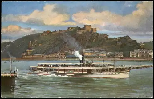 Ehrenbreitstein-Koblenz Festung Ehrenbreitstein. Schiffe Dampfer Steamer 1914