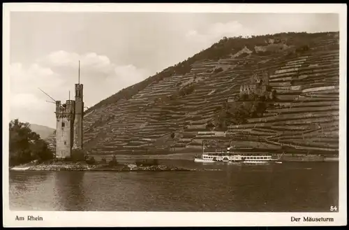 Ansichtskarte Bingen am Rhein Binger Mäuseturm Rheindampfer 1934