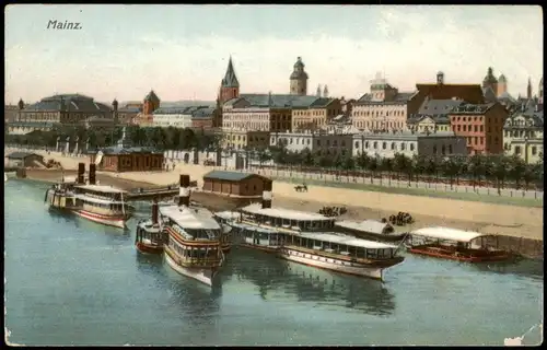 Ansichtskarte Mainz Stadt Anlegestelle Schiffe Dampfer Steamer 1912