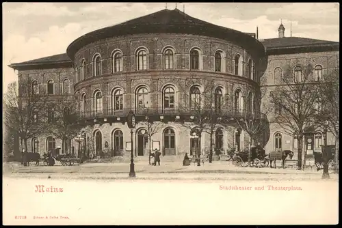 Ansichtskarte Mainz Stadttheater und Theaterplatz. 1908