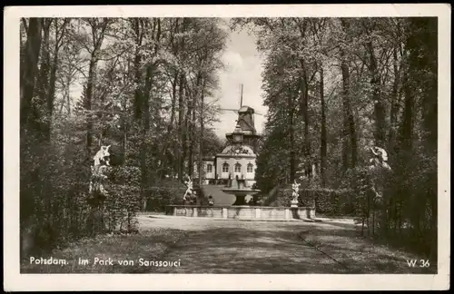 Ansichtskarte Potsdam Schlosspark Sanssouci im Hintergrund die Mühle 1943