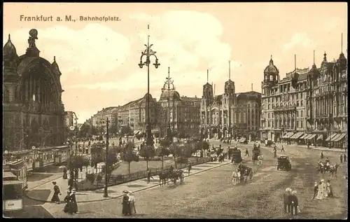 Ansichtskarte Frankfurt am Main Bahnhofsplatz, Tram vor dem Bahnhof 1910