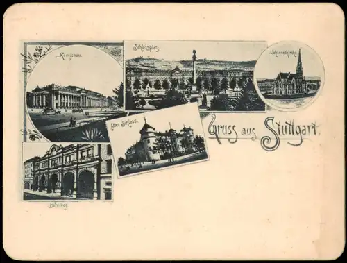 Stuttgart Gruss-Aus-Mehrbildkarte Schlossplatz Johanneskirche Altes Schloss 1900