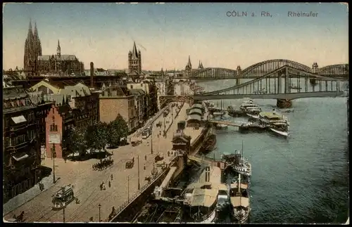 Ansichtskarte Köln Rheinufer Dampfer Steamer 1912