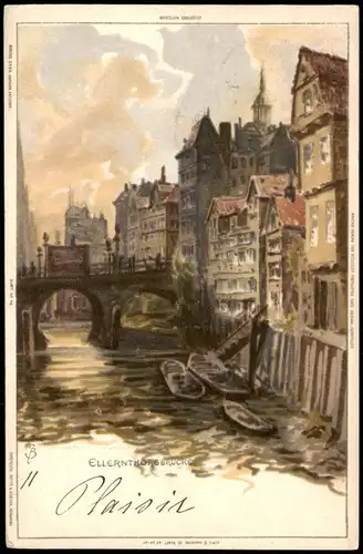 Ansichtskarte Hamburg Ellerntorbrücke, Künstlerkarte 1898 gel. Adler-Briefmarke