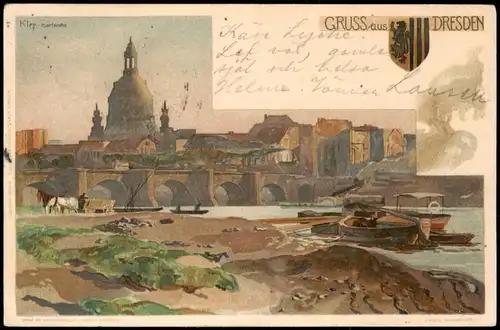 Ansichtskarte Innere Altstadt-Dresden Stadtpanorama - Künstlerkarte Kley 1899