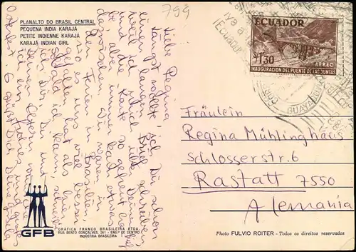 Postcard Allgemein Brasil Brasil Typen Pequena India Karaja Frau 1981