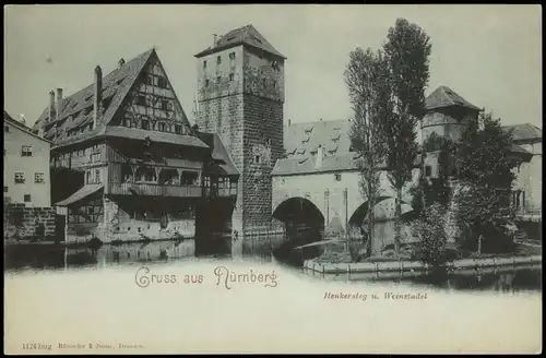 Ansichtskarte Nürnberg Henkersteg u. Weinstadel Mondscheinlitho 1902