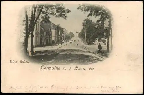 Ansichtskarte Letmathe-Iserlohn Hagener Straße, Hotel Bohe, alte Kirche 1903