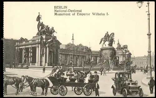 Ansichtskarte Mitte-Berlin National-Denkmal Kutsche Adler Auto 1908