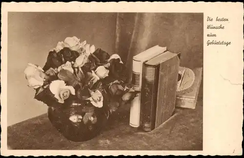 Ansichtskarte  Glückwunsch Geburtstag Birthday Rosen in Vase - Bücher 1941