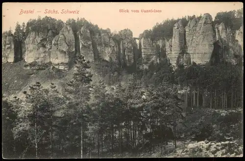 Ansichtskarte Rathen Bastei Sächs. Schweiz Blick vom Gansfelsen 1910