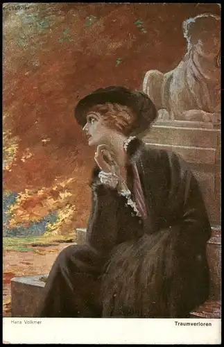 Künstlerkarte "Traumverloren" Nach Gemälde von Hans Volkmer 1910