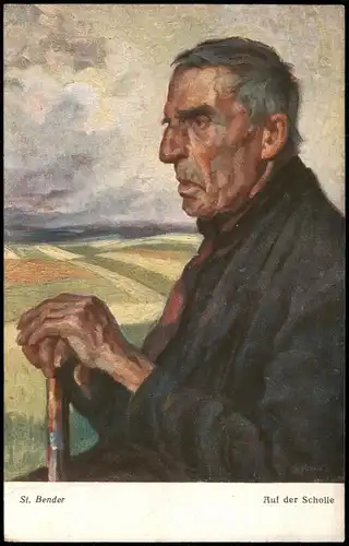 Künstlerkarte Gemälde Kunstwerk (Art) St. Bender Auf der Scholle 1910