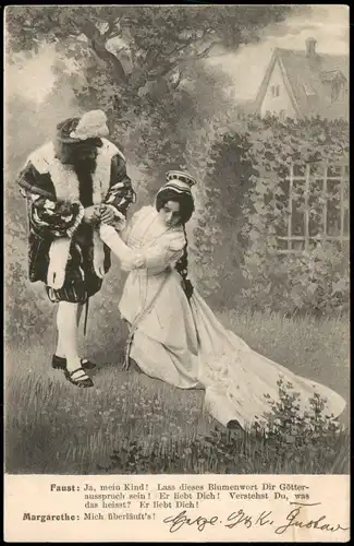 Ansichtskarte  Künstlerkarte Faust Margarethe Darstellung 1906  Ankunftsstempel