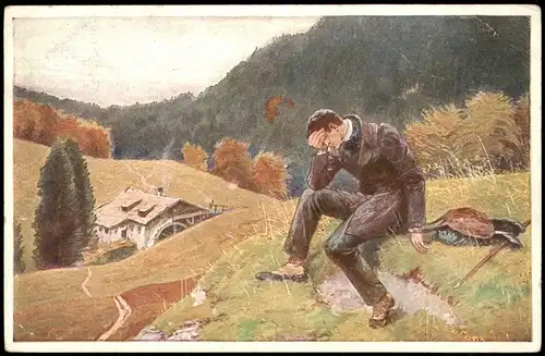 Künstlerkarte Gemälde Kunstwerk (Art) Mann verzweifelt mit Landschaft 1920