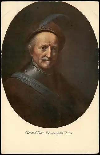 Künstlerkarte Gemälde (Art) Gerard Dou Bildnis Rembrandts Vater 1910