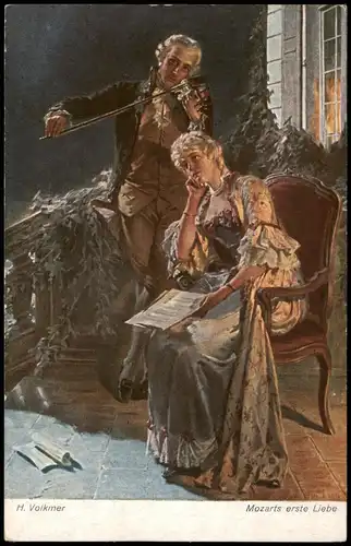 Künstlerkarte Gemälde (Art) H. Volkmer Mozarts erste Liebe 1910
