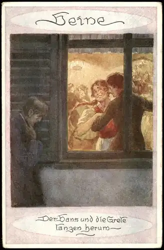 Künstlerkarte Gemälde (Art) Der Hans und die Grete Tanzen herum 1910