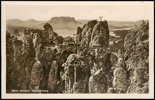 Ansichtskarte Rathen Sächs. Schweiz Basteibrücke Bastei-Felsen 1950