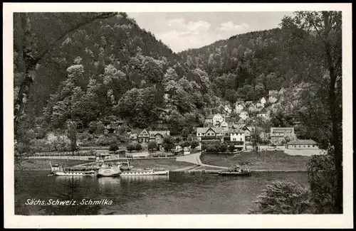 Schmilka Sächs. Schweiz Elbe Schiff Dampfer passiert Schmilka 1950