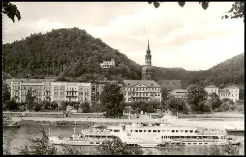 Bad Schandau Panorama-Ansicht mit Elbe Schiff Dampfer MS KARL MARX 1972