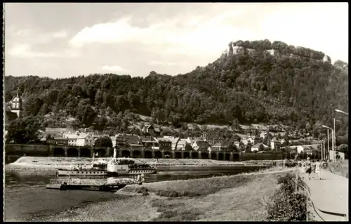 Königstein (Sächsische Schweiz) Stadt und Festung Königstein, Elbe Schiff 1972