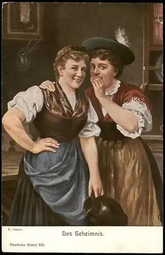 Künstlerkarte Gemälde Kunstwerk (Art) F. Sauer: Das Geheimnis 1910
