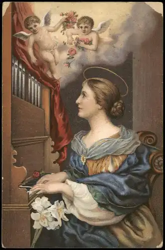 Künstlerkarte Gemälde Kunstwerk (Art) SANTA CÄCILIA Frau am Klavier 1932