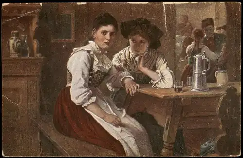 Künstlerkarte Gemälde Kunstwerk (Art) B. Vautier: Die Dorfschönen 1923