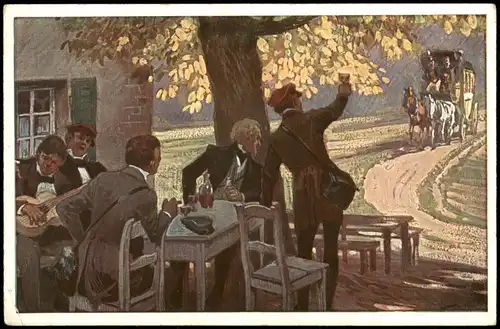 Künstlerkarte Volksliederkarte Paul Hey „Was kommt dort von der Höh". 1920