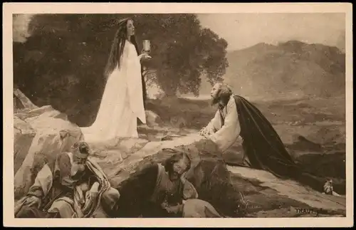 Oberammergau Passionsspiele Jesus am Oelberg Offizielle Postkarte 1922