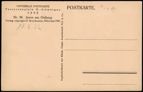 Oberammergau Passionsspiele Jesus am Oelberg Offizielle Postkarte 1922