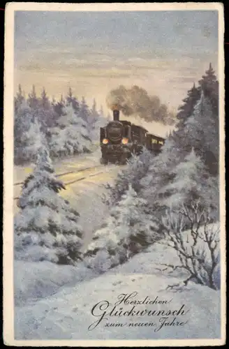 Ansichtskarte  Neujahr Sylvester New Year Dampflokomotive 1938