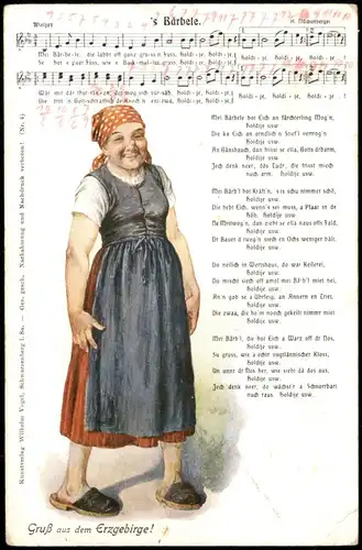 Ansichtskarte  Liedkarte - 's Bärbele - Erzgebirge 1912