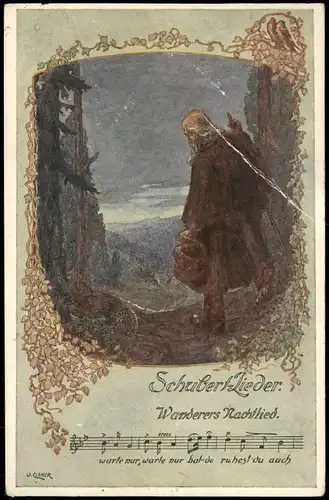 Liedkarte (Reihe Schubert-Lieder) "Wanderers Nachtlied" Noten & Text 1920