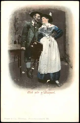 Ansichtskarte  Gib mir a Busserl 1913
