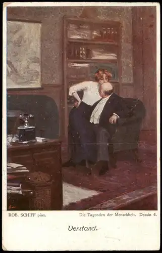 Künstlerkarte Gemälde (Art) Rob. Schiff "Verstand" Tugend der Menschheit 1920