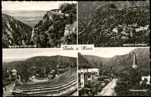 Thale (Harz) DDR Mehrbild-AK mit Berghotel Hubertusstr., Roßtrappe 1958