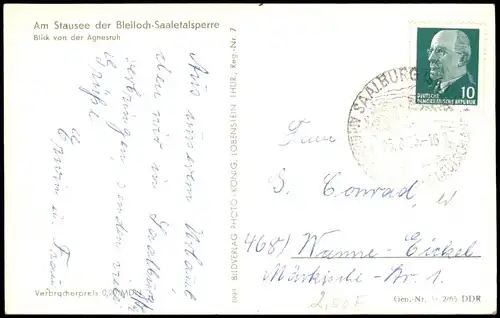 Saaldorf-Bad Lobenstein Stausee Bleiloch-Saaletalsperre Agnesruh 1965