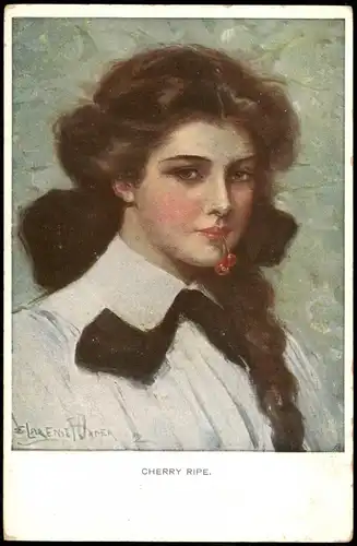 Sign. Künstlerkarte (Art Postcard) "CHERRY RIPE" Frau mit Kirschen 1920