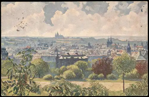 Postcard Prag Praha Pohled od Riegrových sadů, Stadt-Panorama 1919