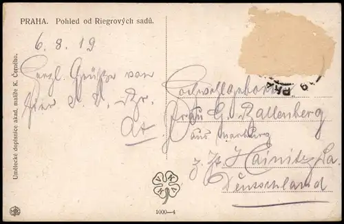 Postcard Prag Praha Pohled od Riegrových sadů, Stadt-Panorama 1919