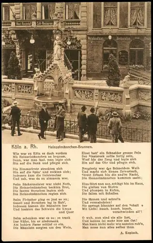 Ansichtskarte Köln Heinzelmännchenbrunnen, Geschäfte - Liedtext 1912