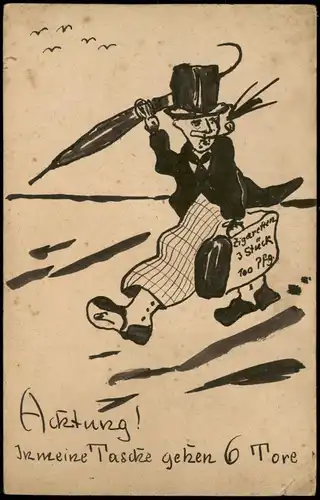 Künstlerkarten - handgefertigt Mann Zigarrenkopfer Achtung 1922