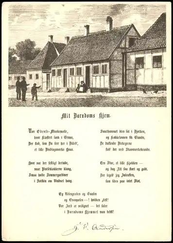 Postcard .Dänemark - Straße Danmark Liedkarte Mit Barndoms hjem 1034